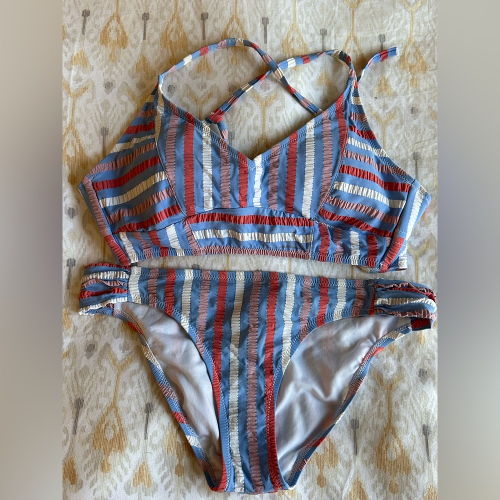 Jessica Simpson Miami Stripe Strappy-Back Bikini Top and Bottom Size M